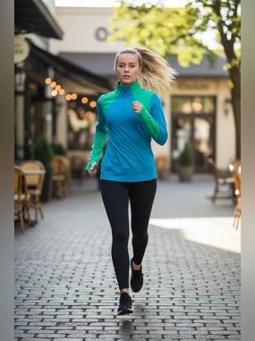 Lululemon Run 1/4 Zip Blue Lime Long Sleeve Thumbholes Sz M Training Color Block